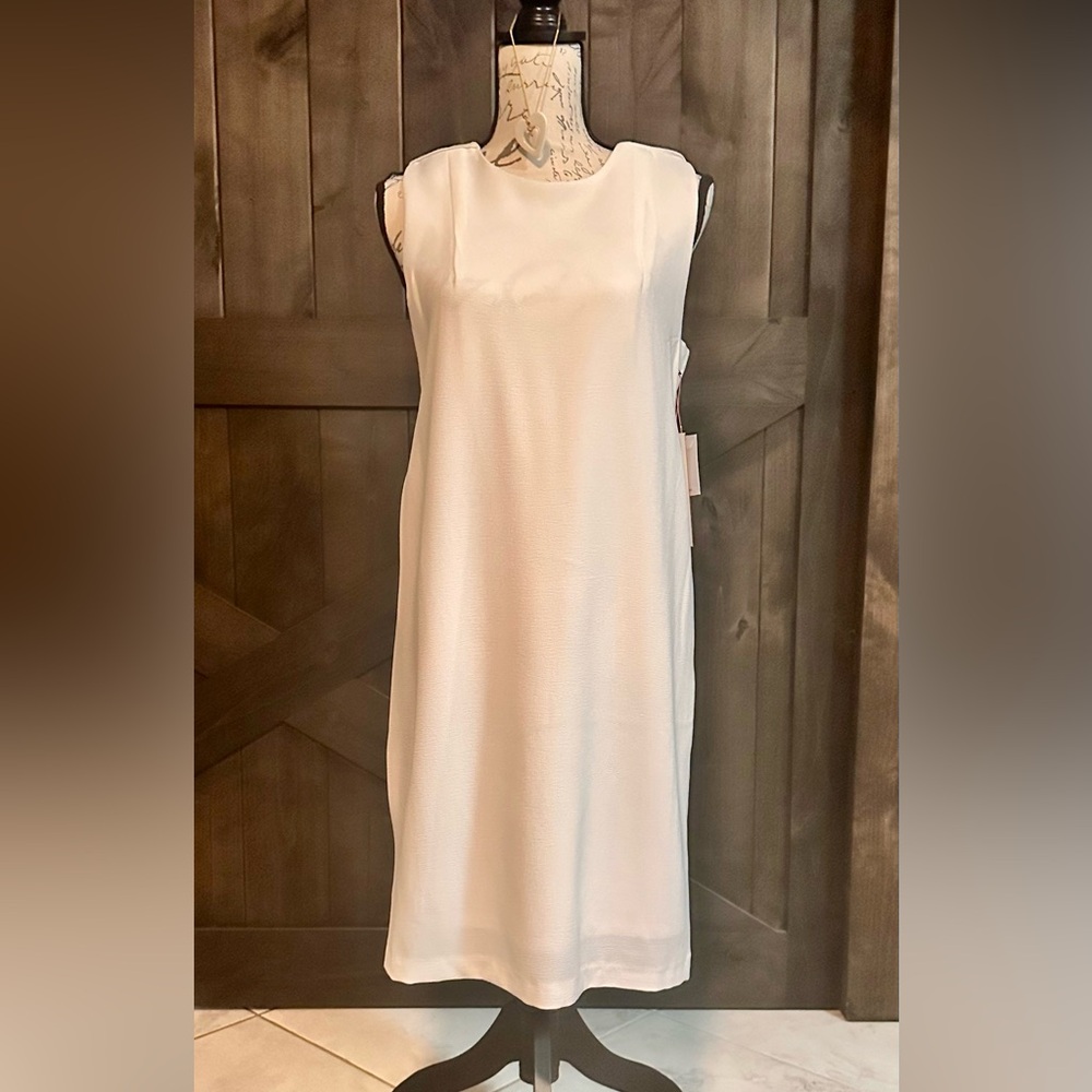 Ivory sleeveless knee-length dress by DEX The Suit Shop New York S. So Elegant!